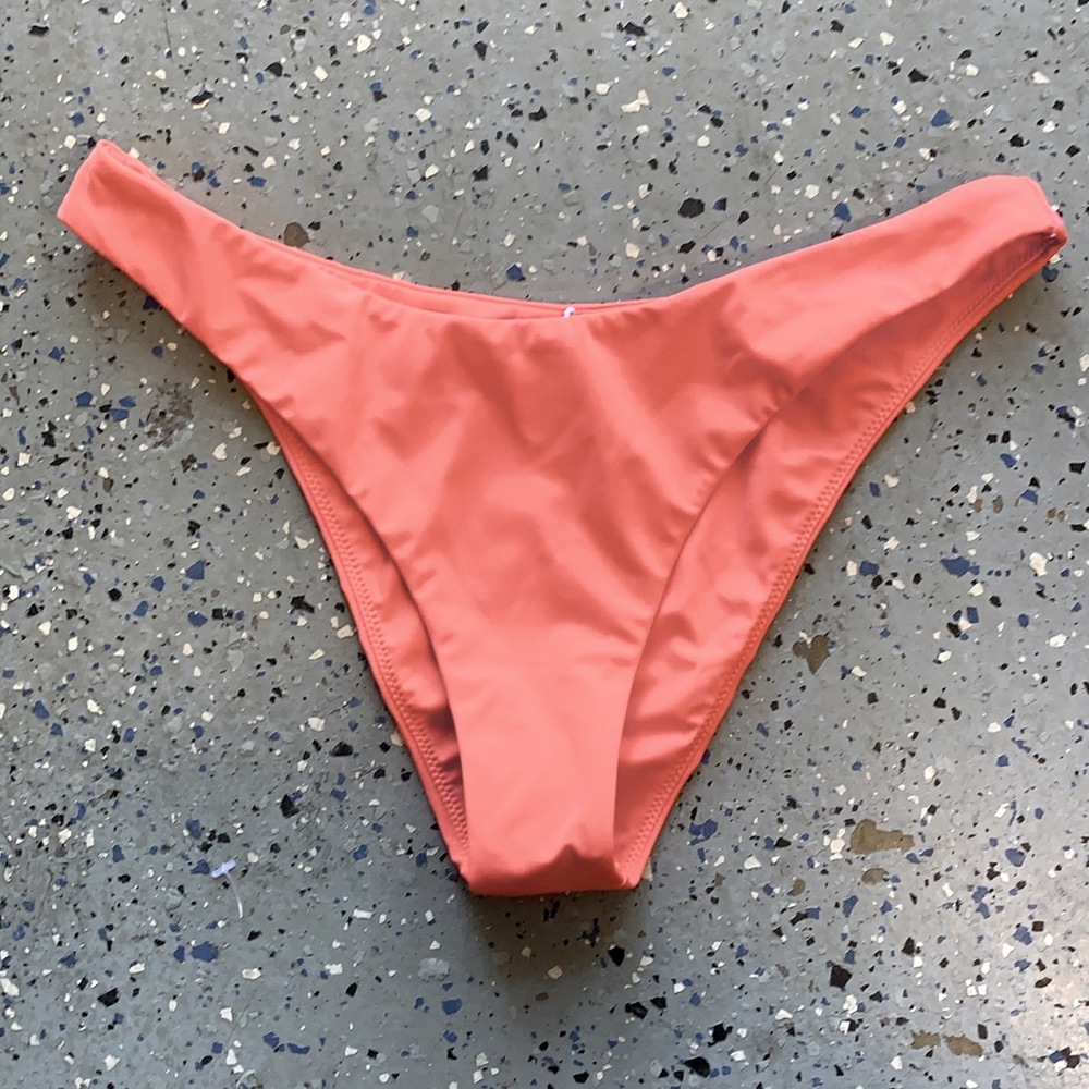 RVCA High Side Bikini Bottoms Coral Pink Cheeky High Leg Cut Swim S